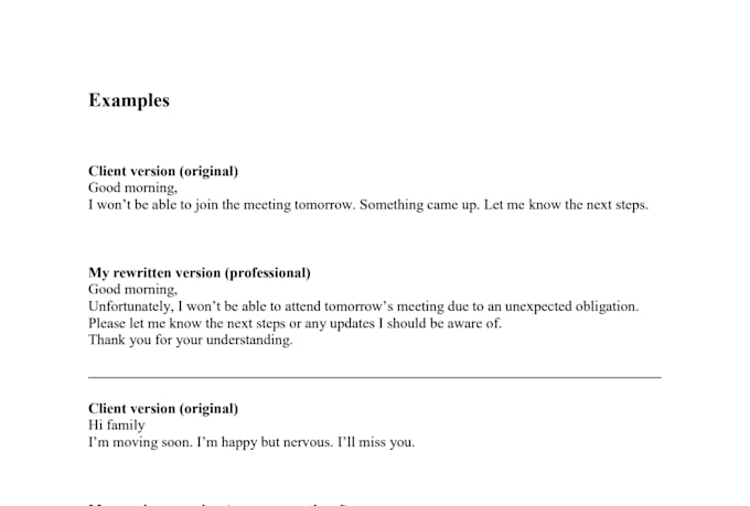 rewrite your email or message clearly and professionally